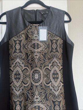Raoul Black Dress with Metallic Gold Paisley Panel